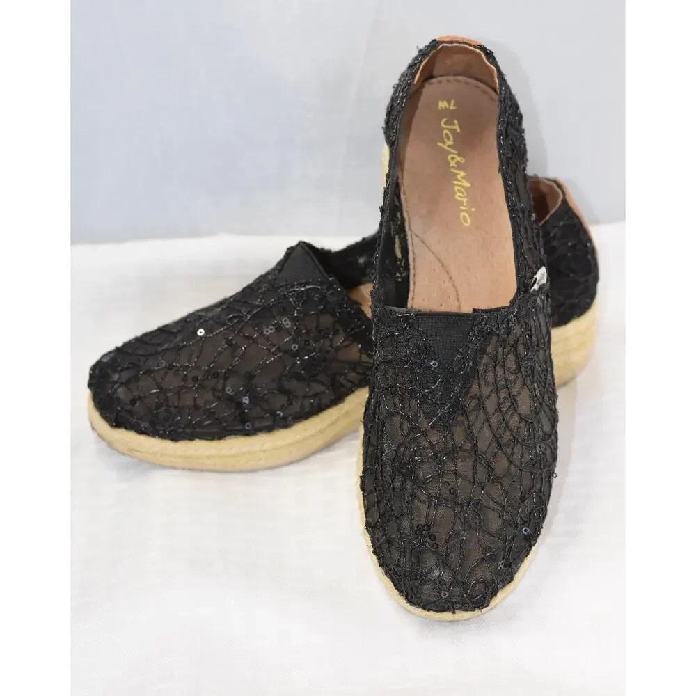 JOY & MARIO Mesh Sequin Espadrilles Wedge Heel Platform Shoes Size 7